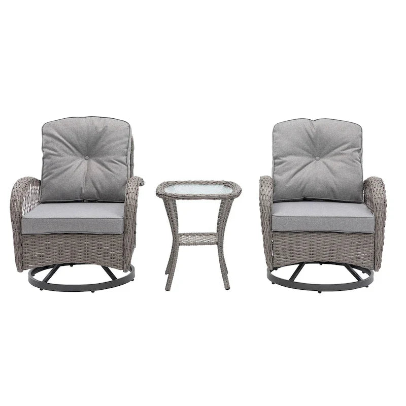 3 Pieces Outdoor Swivel Rocker Patio Chairs, 360 Degree Rocking Patio Conversation Set