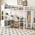 Off-White Metal Loft Bed with Desk and Wardrobe - Full Size