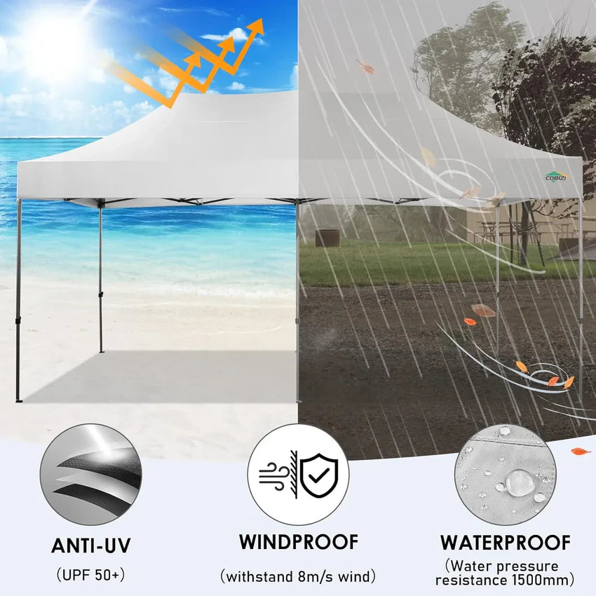 COBIZI 10x20 Heavy Duty Pop up Canopy Tent with 6 sidewalls Easy Up Commercial Outdoor Canopy Wedding Party Tents for Parties All Season Wind & Waterproof Gazebo with Roller Bag,Black(Frame Thickened)