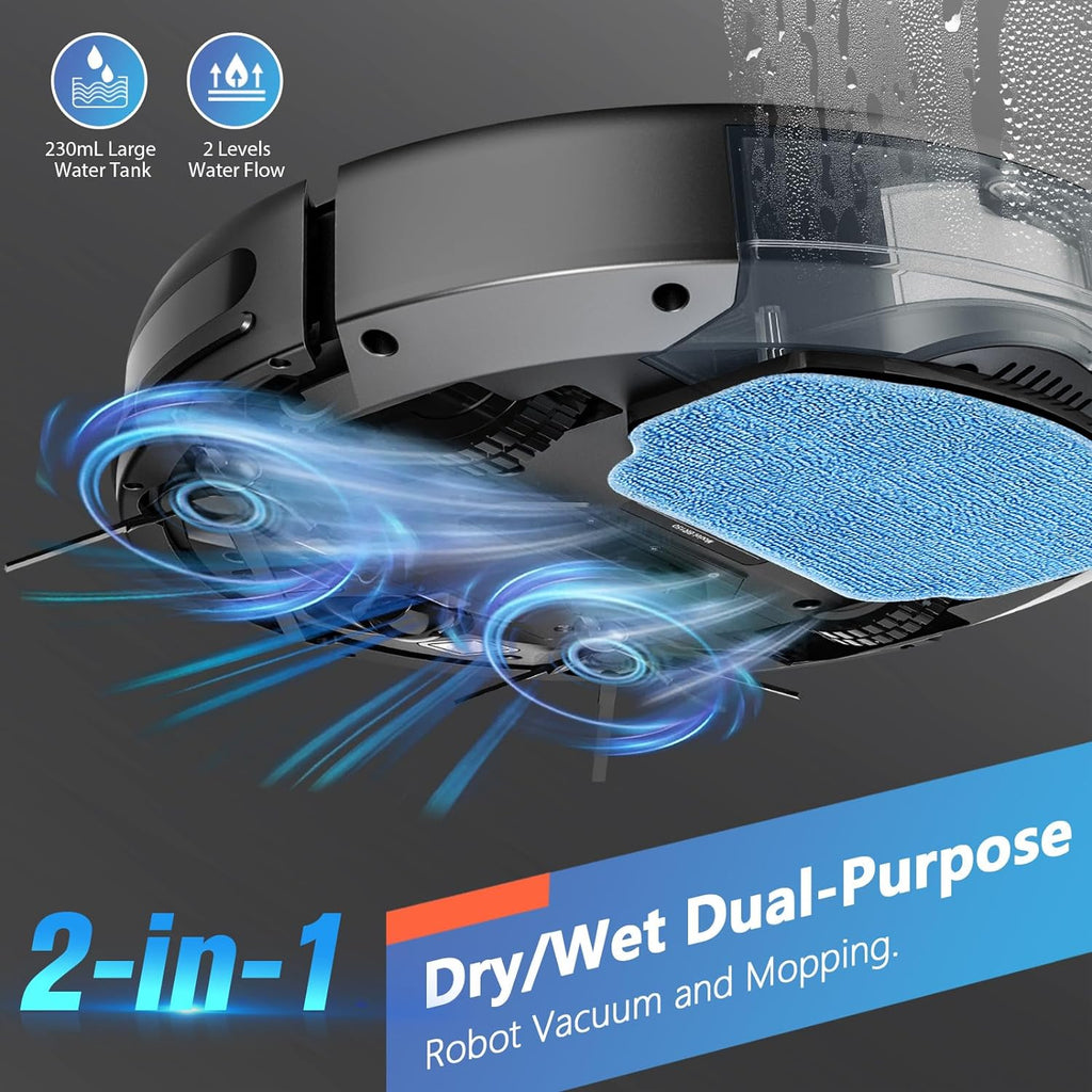 Robot Vacuum and Mop Combo,Robotic Vacuum Cleaner with Schedule, 2 in 1 Mopping Robot Vacuum with Watertank and Dustbin, Self-Charging, Slim, Ideal for Hard Floor, Pet Hair, Carpet