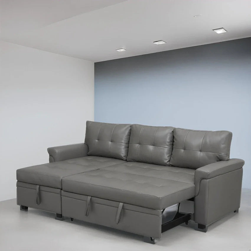 Reversible Sectional Sofa with Pull-Out Sleeper Bed, Hidden Storage Chaise, Durable Legs,