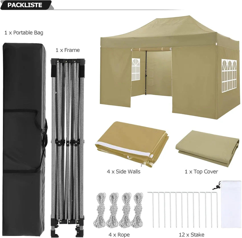 COBIZI 10x20 Heavy Duty Pop up Canopy Tent with 6 sidewalls Easy Up Commercial Outdoor Canopy Wedding Party Tents for Parties All Season Wind & Waterproof Gazebo with Roller Bag,Black(Frame Thickened)